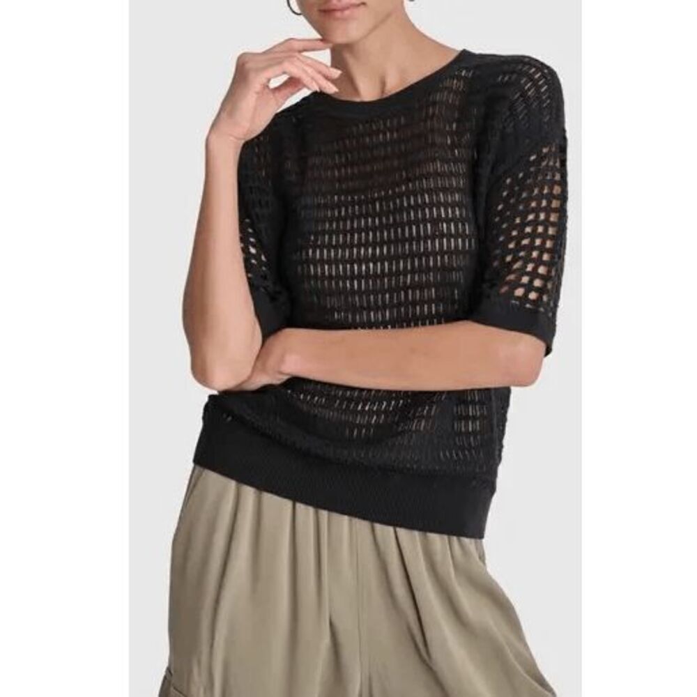 DKNY Women's Open Stitch Sweater in Black size Small